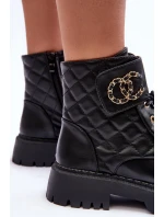 Workery Botki Damskie Z Ozdobą Czarne Toye Workery Botki Damskie Z Ozdobą Czarne Toye
