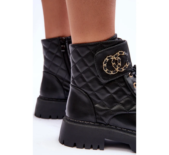 Workery Botki Damskie Z Ozdobą Czarne Toye Workery Botki Damskie Z Ozdobą Czarne Toye