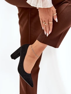 Eko Zamszowe Czółenka Na Słupku Czarne Ellinoria