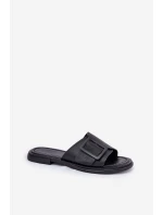 Dámské kožené sandály s přezkou D&A model 21691008 Černé - S.Barski