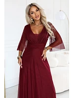Dámské dlouhé lesklé šaty  tmavě vínová  model 22384857 - numoco