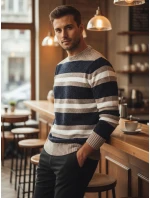 Pánsky pruhovaný tmavomodrý sveter FashionStreet WX2263