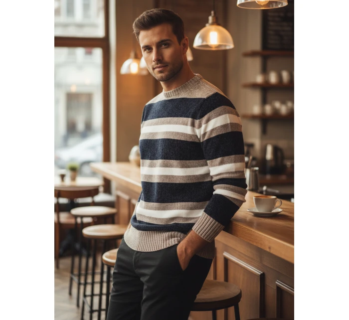 Pánsky pruhovaný tmavomodrý sveter FashionStreet WX2263