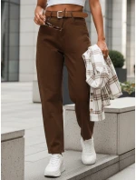 Dámske nohavice s vysokým pásom a opaskom hnedé FashionStreet UY2920