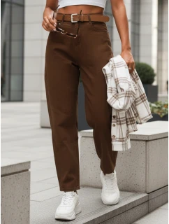 Dámske nohavice s vysokým pásom a opaskom hnedé FashionStreet UY2920