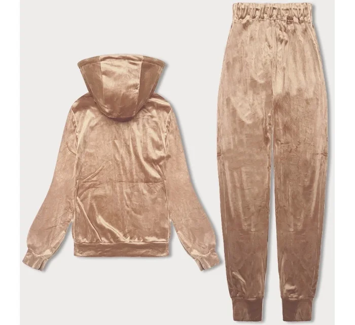 Béžová dámská velurová souprava s rozepínací mikinou model 19392612 - J.STYLE Béžová dámská velurová souprava s rozepínací mikinou model 19392612 - J.STYLE