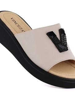 Dámske kožené žabky na platforme béžové Vinceza 66950