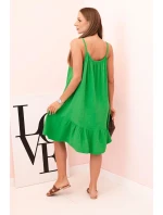 Dámské mušelínové šaty s ramínky a volánem zelený