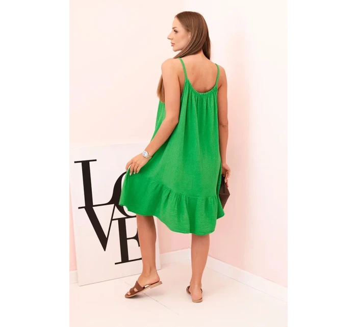 Dámské mušelínové šaty s ramínky a volánem zelený