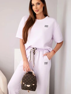 Dámsky viskózový maslový set s krátkym rukávom a nohavicami s ohybom nohavíc svetlofialovej farby