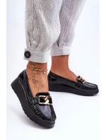 Kožené Mokasíny Na Platformě S Ozdobou Černá model 21630147 - Zazoo