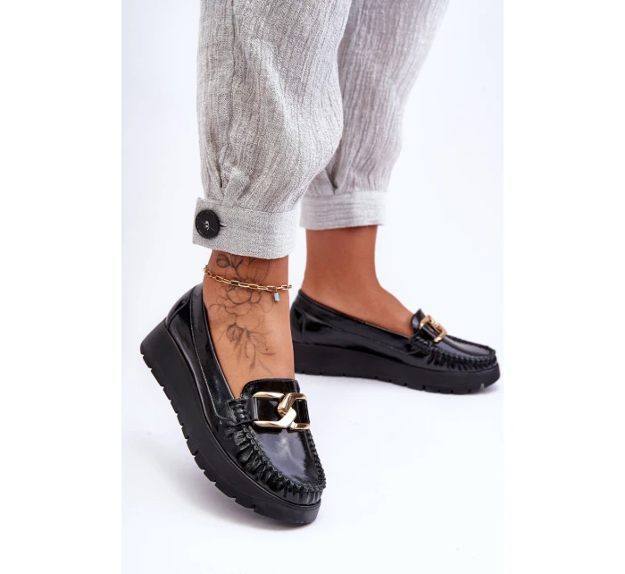 Kožené Mokasíny Na Platformě S Ozdobou Černá model 21630147 - Zazoo