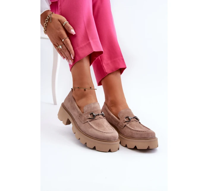 Masywne Mokasyny Damskie Zamszowe Beżowe Neloria Masywne Mokasyny Damskie Zamszowe Beżowe Neloria