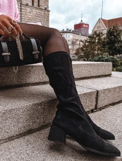 Dámské kozačky s ozdobou na ekokůže Černé model 21715301 - Boto