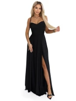 model 22015476 Dlouhé společenské šaty bez ramínek s rozparkem na nohou černé - numoco basic model 22015476 Dlouhé společenské šaty bez ramínek s rozparkem na nohou černé - numoco basic