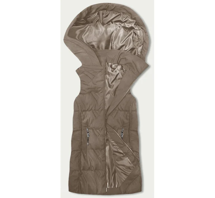 Dámska béžová vesta s kapucňou (B8176-12)