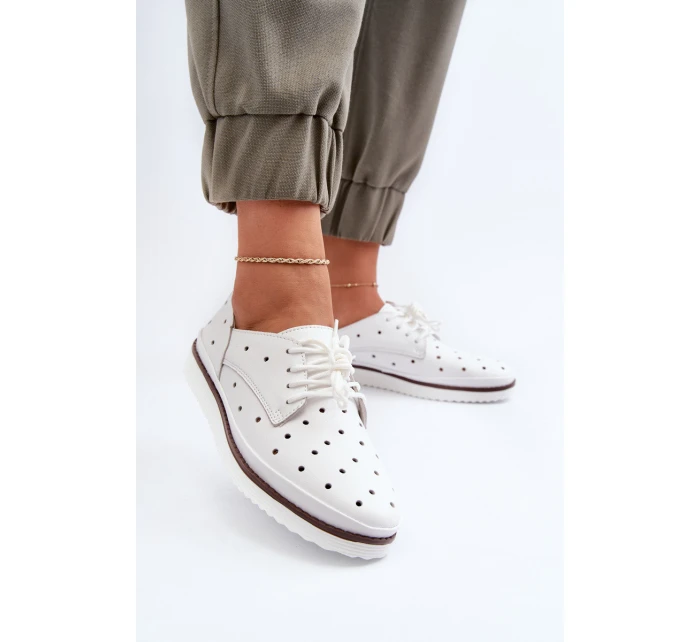 Bílé dámské kožené polobotky model 21655697 - S.Barski