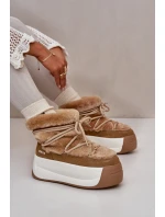 Skórzane Śniegowce Damskie Na Grubej Podeszwie Z Futerkiem Big Star OO274A207 Brązowe Skórzane Śniegowce Damskie Na Grubej Podeszwie Z Futerkiem Big Star OO274A207 Brązowe