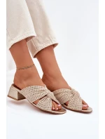 Klapki Damskie Na Klocku Maciejka 06955-25 Beżowo-Złote