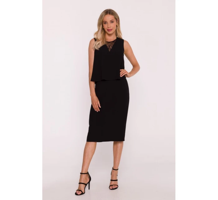 Šaty s vsadkou černé model 21470647 - STYLOVE