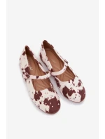 Dámské zdobené baleríny s páskem Olivisse – bílo-hnědé Dámské zdobené baleríny s páskem Olivisse – bílo-hnědé