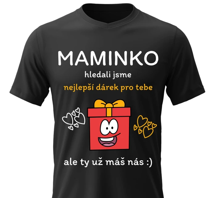 Dámské bavlněné tričko s potiskem - NEJLEPŠÍ DÁREK PRO MAMINKU - černé