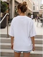 Dámske tričko oversize s nápisom, bavlnené, biele, FashionStreet NX9003RY