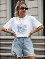 Dámske tričko oversize s letným potlačou, biele, FashionStreet NX9005RY