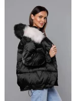 Čierna krátka bunda nadrozmernej veľkosti (H-1109-01)