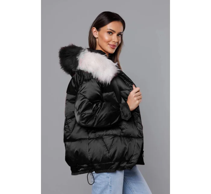 Čierna krátka bunda nadrozmernej veľkosti (H-1109-01)