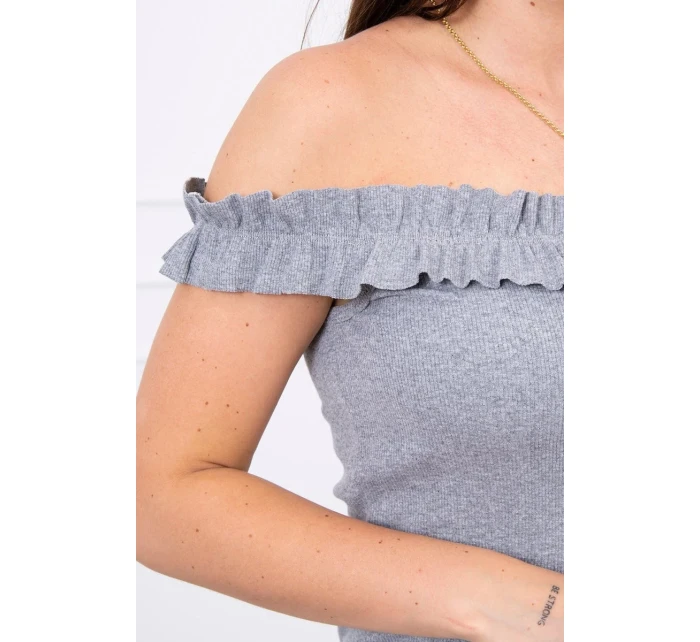 Trblietavá blúzka s volánikmi sivá