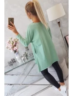 Oversize halenka s potiskem model 18745336 rtů tmavě mátová - K-Fashion Oversize halenka s potiskem model 18745336 rtů tmavě mátová - K-Fashion