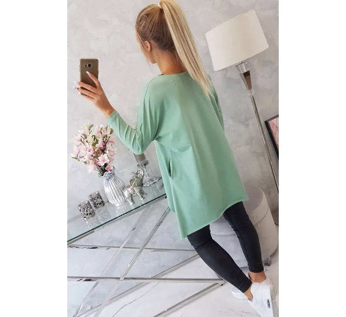 Oversize halenka s potiskem model 18745336 rtů tmavě mátová - K-Fashion Oversize halenka s potiskem model 18745336 rtů tmavě mátová - K-Fashion