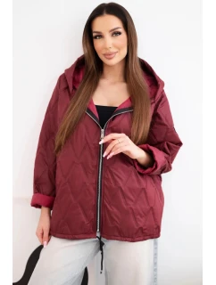 Dámska jarná prešívaná bunda s kapucňou a zipsom slivka