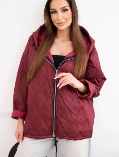 Dámska jarná prešívaná bunda s kapucňou a zipsom slivka