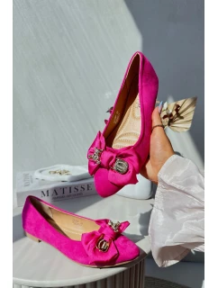 Damskie Eko Zamszowe Baleriny Z Kokardą I Broszką Fuksja Satris