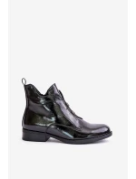 Lakierowane Botki Na Zamek Ocieplane Płaski Obcas S.Barski HY42-717 Czarne