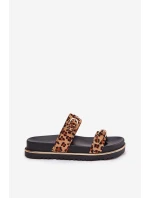 Klapki Damskie w Panterkę Na Platformie Z Paskami I Klamrami Brązowe Ziferte Klapki Damskie w Panterkę Na Platformie Z Paskami I Klamrami Brązowe Ziferte