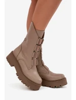 Botki Damskie Z Naturalnej Skóry Na Platformie Zazoo 3795 Beżowe