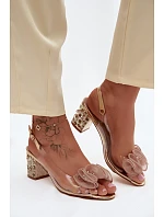 Průhledné sandály na podpatku s krystaly D&A MR61-9012 Zlaté