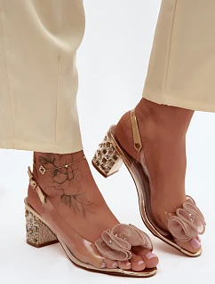 Průhledné sandály na podpatku s krystaly D&A MR61-9012 Zlaté