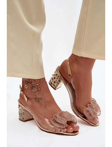 Průhledné sandály na podpatku s krystaly D&A MR61-9012 Zlaté