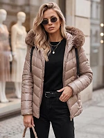 Dámska prešívaná zimná bunda s kapucňou MIRIAL tmavo béžová FashionStreet TY3771