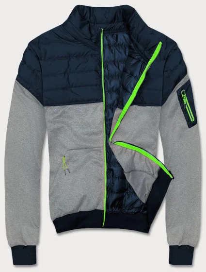 Tmavo modro-šedá pánska bunda s neónovými zipsami (8M907-215) Tmavo modro-šedá pánska bunda s neónovými zipsami (8M907-215)