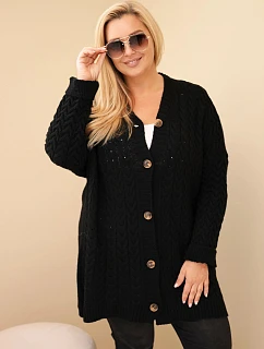 Dámský kardigan Plus Size s knoflíky a model 22394947 vzorem černý - K-Fashion