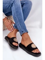 Klapki Damskie Ze Złotą Ozdobą Czarne Kaliora Klapki Damskie Ze Złotą Ozdobą Czarne Kaliora