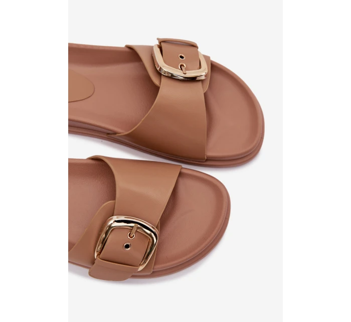 Dámské pantofle s zlatým sponou tmavě béžové Rosivana