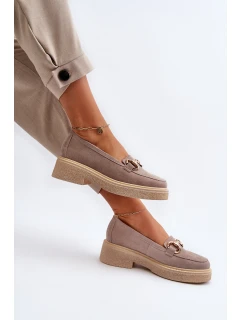 Zazoo 3429 Zamszowe Mokasyny Damskie Z Ozdobą Cappuccino