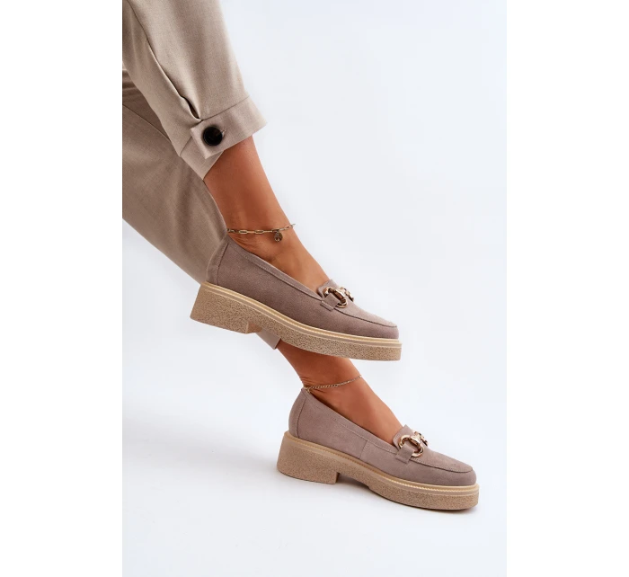 Zazoo 3429 Zamszowe Mokasyny Damskie Z Ozdobą Cappuccino