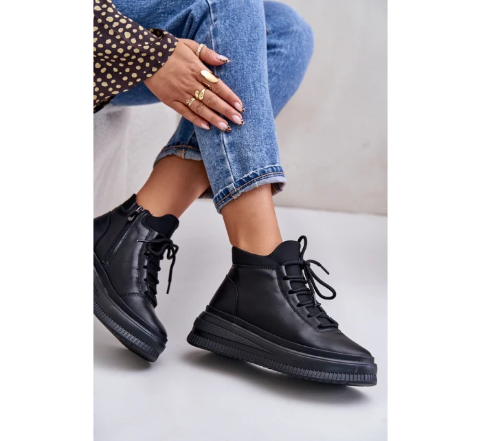 Lehké Kožené Sportovní Boty Na Platformě model 21673220 Černé - Artiker